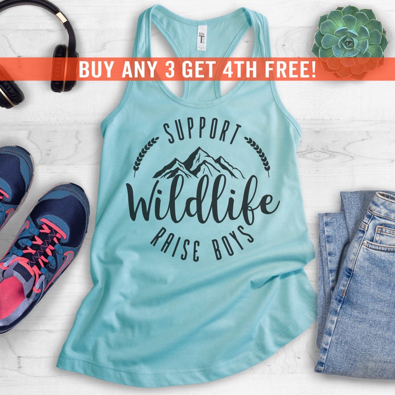 Support Wildlife Raise Boys Tank Top, Racerback Tank Top, Mama Tank Top, Mommy Tank Top, Boy Mom Tank, Funny Mom Gift image 1