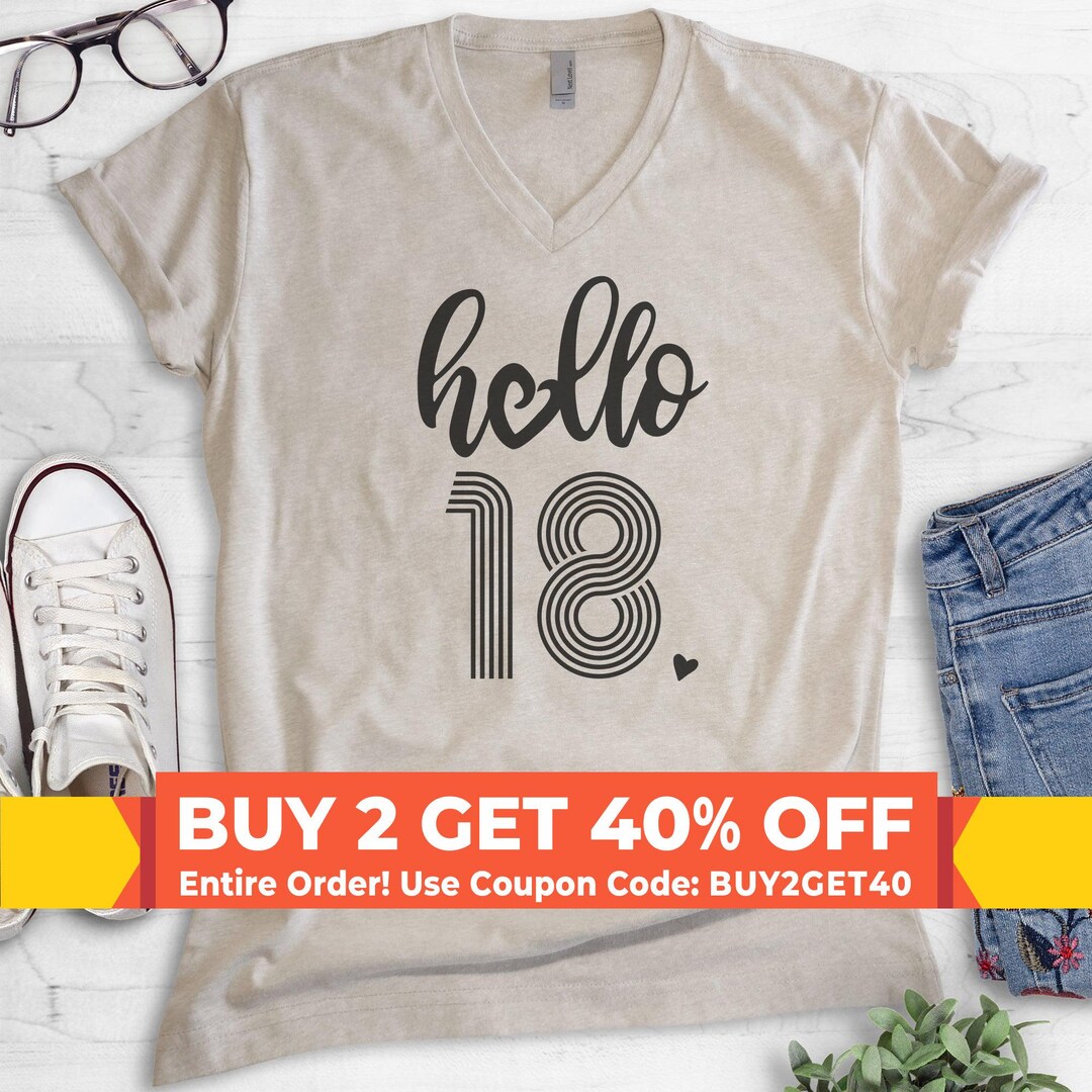 Hello 18 Vneck Tshirt, Unisex Women