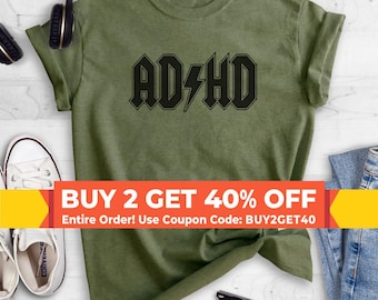 Camiseta TDAH, Camiseta unisex divertida, Camiseta universitaria, Camiseta para estudiantes, Regalo para estudiantes, Camiseta rockera, Camiseta con logo parodia, Camiseta ingeniosa, Camiseta bonita