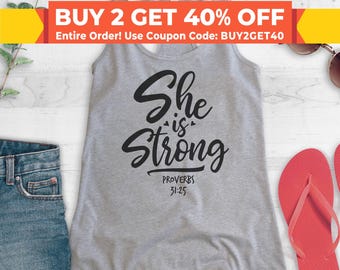 She Is Strong Tank Top, Racerback Tank Top, Empowered Women Tank, Scripture Tank Top, Proverbs Tank Top, Inspirational Tank, Bible Quotes