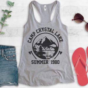Camp Crystal Lake Tank Top, Racerback Tank Top, Funny Halloween Tank, Horror Graphic Tank image 3