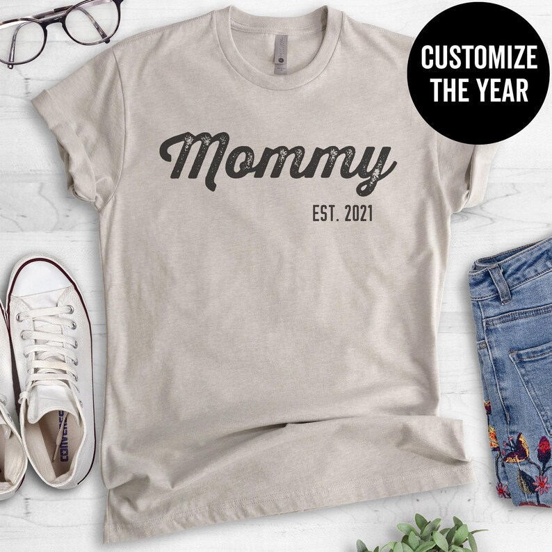 Mommy Est. (Customize Any Year) T-shirt, Ladies Unisex Crewneck T-shirt, Gift For Mom, New Mother Shirt, Short & Long Sleeve T-shirt image 2