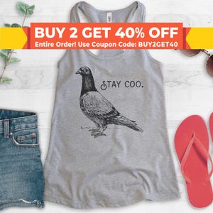 Stay Coo Tank Top, Racerback Tank Top, Funny Pidgeon Tank Top, Cute Bird Tank Top, Cool Bird Tank Top