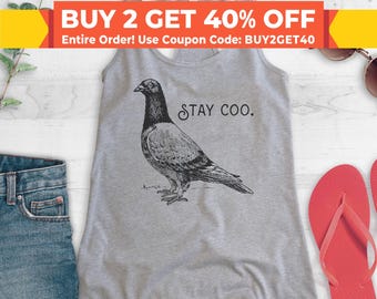 Stay Coo Tank Top, Racerback Tank Top, Funny Pidgeon Tank Top, Cute Bird Tank Top, Cool Bird Tank Top