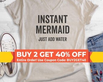 Instant Mermaid V-Neck T-shirt, Unisex Women's, Vacation Shirt, Ocean Shirt, Swimming Shirt, Beach Shirt