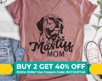 Mastiff Mom V-Neck T-shirt, Unisex Women's Shirt, English Mastiff, Mastiff Owner, Funny Dog Mom Gift