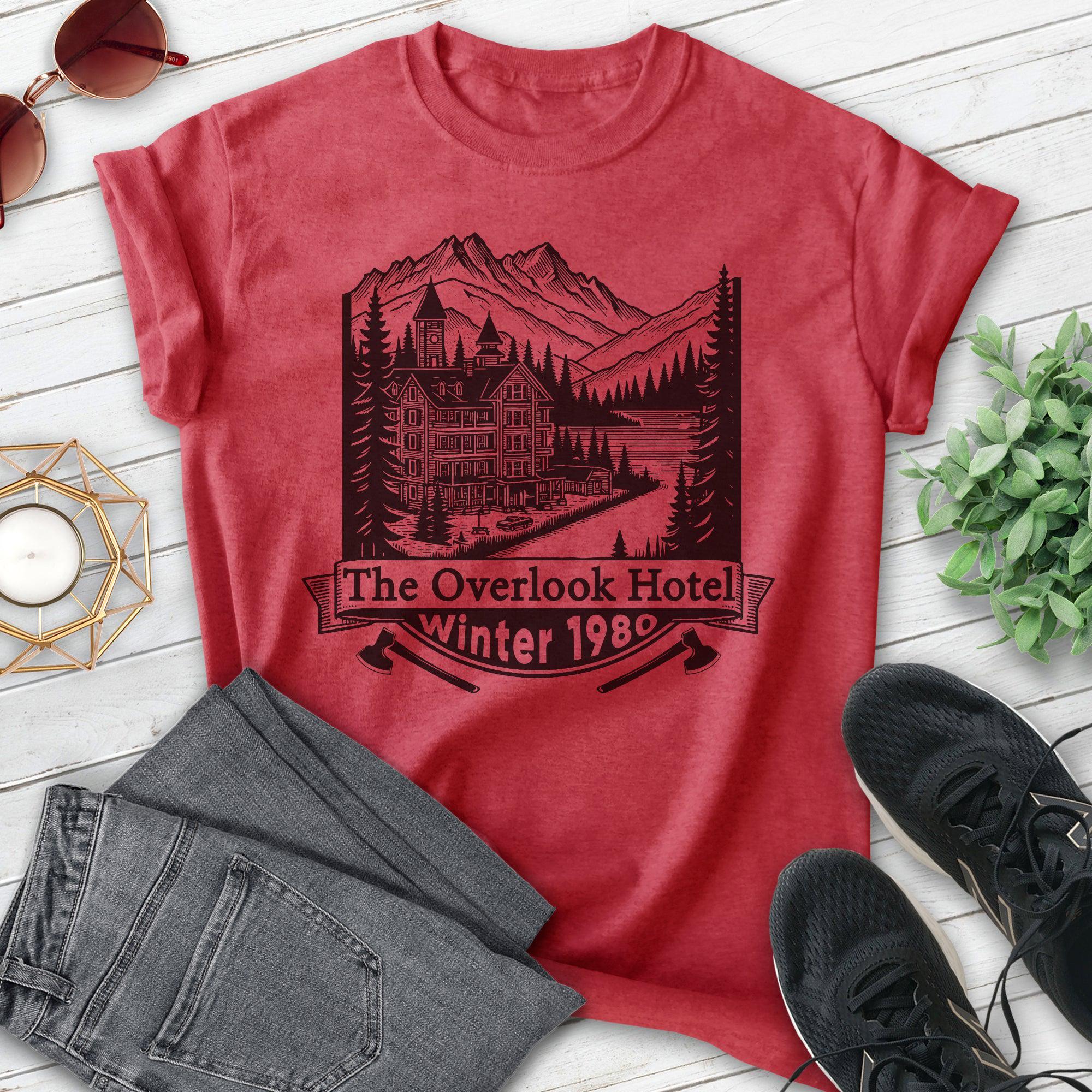 EVERTREE Clothing Overlook Hotel Caretaker Horror Film Shirt, Unisex Women's Men's, Scary Movie Classic Halloween Gift, Heather Light Blue, Medium