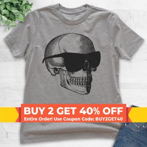 Youth Skull With Sunglasses Shirt, Youth Kids Girl Boy T-Shirt, Halloween Shirt, Skull Graphic Shirt