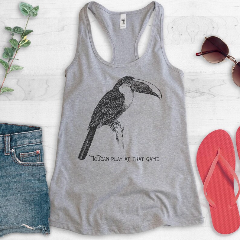 Tanktop Toucan Play At That Game, racerback dames, toucan-tanktop, shirt met schattige dieren, tanktop met dieren woordspeling, shirt vogelliefhebber, shirt vogelliefhebber afbeelding 2