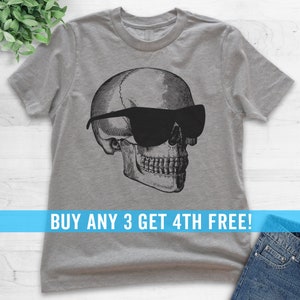 Youth Skull With Sunglasses Shirt, Youth Kids Girl Boy T-Shirt, Halloween Shirt, Skull Graphic Shirt