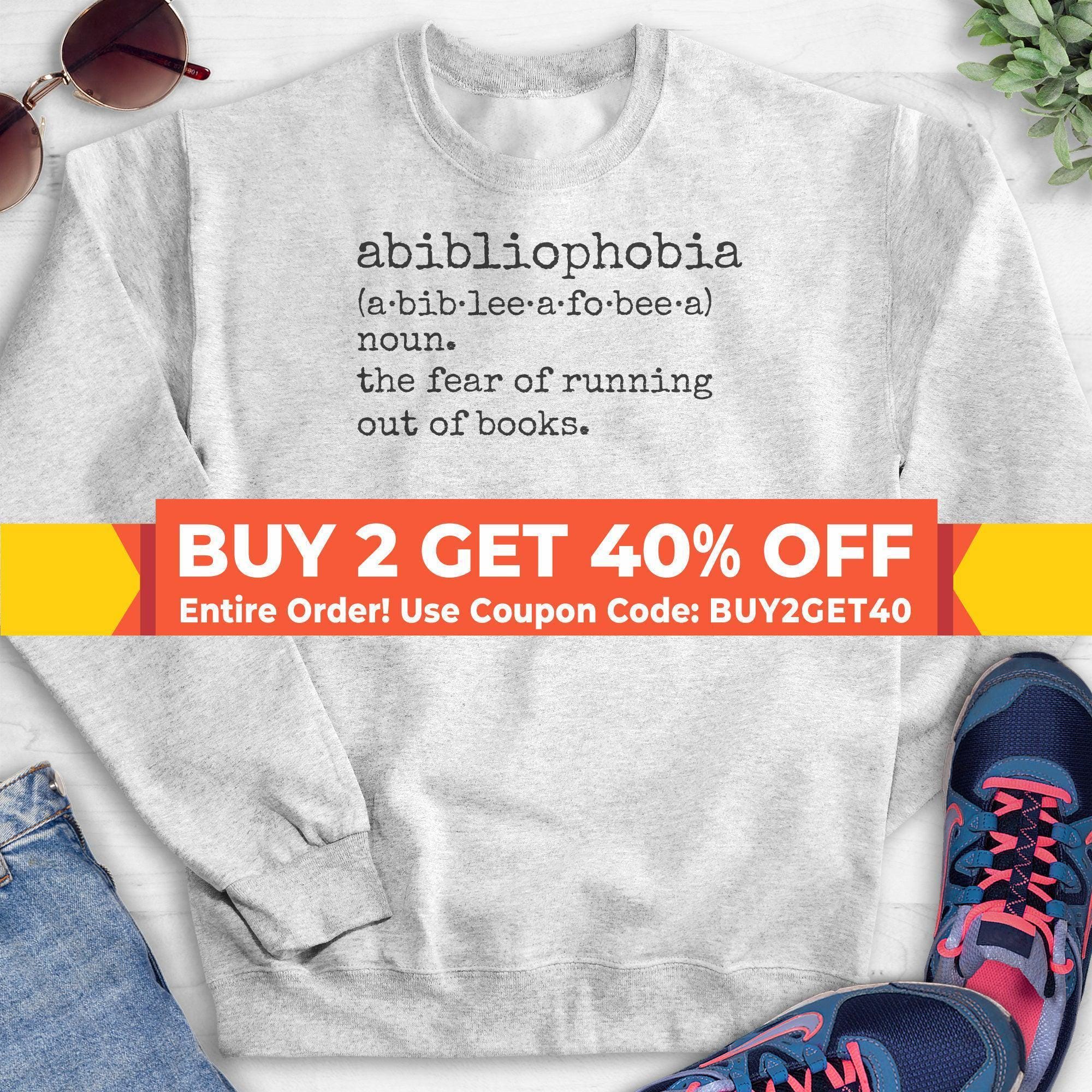 QYZ-Top Women's Abibliophobia Reading Sweatshirt - Funny Book Lover Graphic Pullover, Long Sleeve Crewneck, Wine Red, Large
