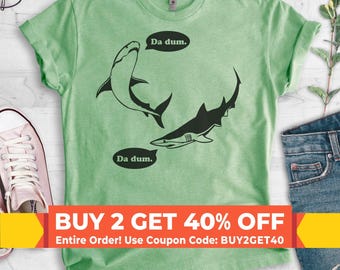 Da Dum Shark T-shirt, Ladies Unisex Crewneck Shirt, Vacation Shirt, Shark Shirts, Summer T-shirt, Short & Long Sleeve T-shirt