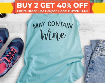 May Contain Wine Tank Top, Ladies Workout Tank Top, Gym Tank Top