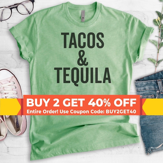 Tacos & Tequila T-Shirt, Ladies Unisex Shirt, Cute Taco T-shirt, Tequila Shirt, Beach Drinking Shirt, Short and Long Sleeve T-shirt