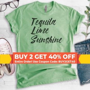 Camiseta unisex Tequila Lime Sunshine, camiseta Tequila, camiseta Sunshine, camiseta de playa, camiseta de vacaciones, camiseta de viaje imagen 1