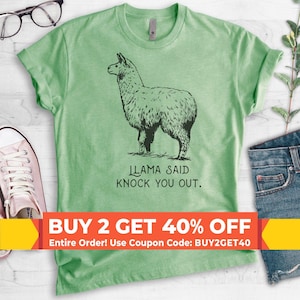 Llama Said Knock You Out Shirt, Funny Animal Tee, Funny Pun Shirt, Parody Graphic T-shirt, Alpacas and Llamas, Hip Hop Shirt, Unisex Tee image 1
