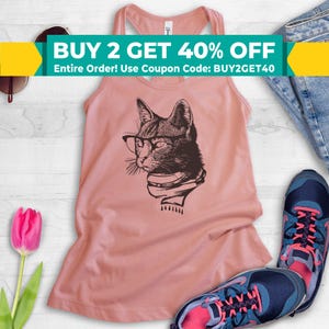 Hipster Cat Tank Top, Racerback Tank Top, Hipster Tank Top, Cat Lover Tank, Funny Cat Tank, Cat Glasses Tank, Cat Nerd Tank, Cat Mom Tank
