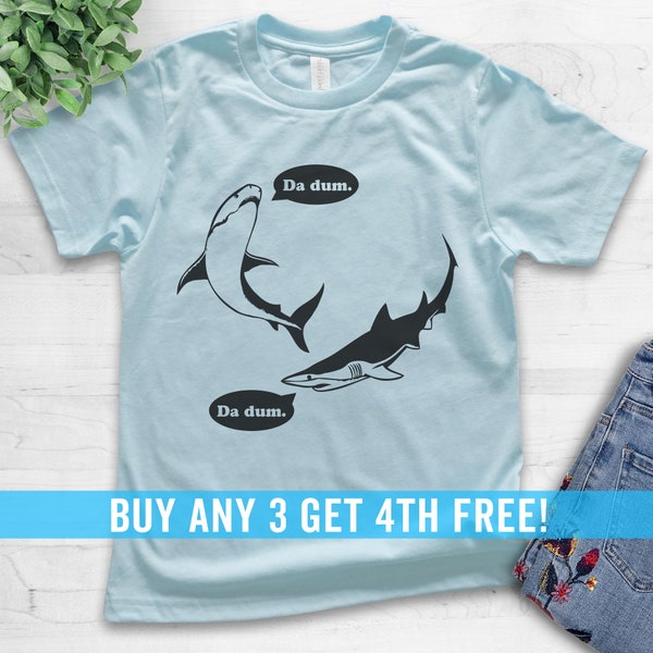 Youth Da Dum Shark T-shirt, Youth Kids Girl Boy T-Shirt, Vacation Shirt, Shark Shirts, Summer T-shirt