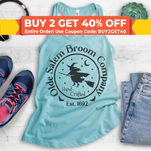 Broom Company Witch Tank Top, Racerback Tank Top, Funny Halloween Tank Top, Salem Witch Tank Top