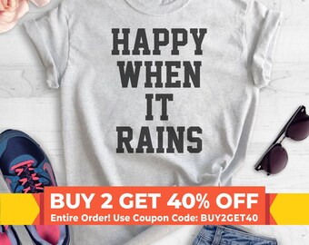 Happy When It Rains T-shirt, Ladies Crewneck T-shirt, Cute Goth Girl Shirt, Funny Goth Shirt, Short & Long Sleeve T-shirt