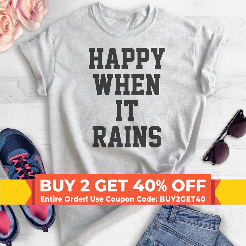 Happy When It Rains T-shirt, Ladies Crewneck T-shirt, Cute Goth Girl Shirt, Funny Goth Shirt, Short & Long Sleeve T-shirt image 1