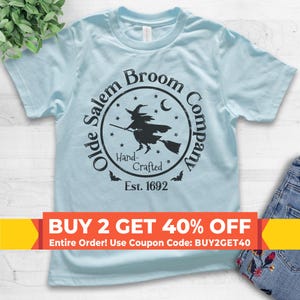 Youth Broom Company Witch Shirt, Youth Kids Girl Boy T-Shirt, Funny Halloween T-shirt, Salem Shirt, Witch T-shirt