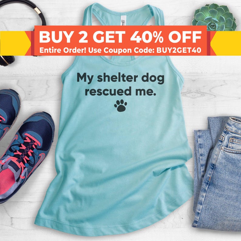 Camiseta sin mangas con el mensaje "My Shelter Dog Rescued Me", camiseta sin mangas para amantes de los perros, camiseta sin mangas bonita, ropa de entrenamiento, espalda cruzada imagen 1