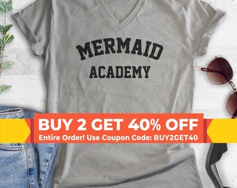 Mermaid Academy V-Neck T-shirt, Unisex Women's, Summer Shirt, Mermaid T-shirt, Ocean Shirt, Swimming Shirt