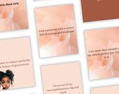 50 Little Black Girl Affirmation Cards, Printable Cards, Self-Love Affirmations, Black Girl Magic, Black Girl Digital Affirmations