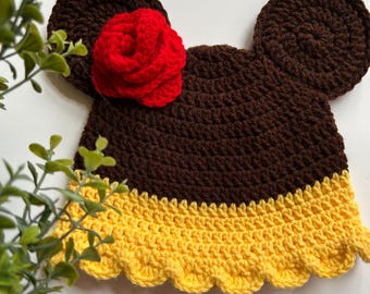 Disney inspired Princess Belle mouse ears crochet hat - kids' size