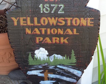 Yellowstone National Park signs NPS Personalized signs National Park Service sign Old Faithful Wyoming Parks National Parks S Stocklin Art