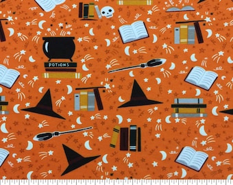 Halloween Orange Witch Hat Interlock Knit 57" Doodles Apparel fabric