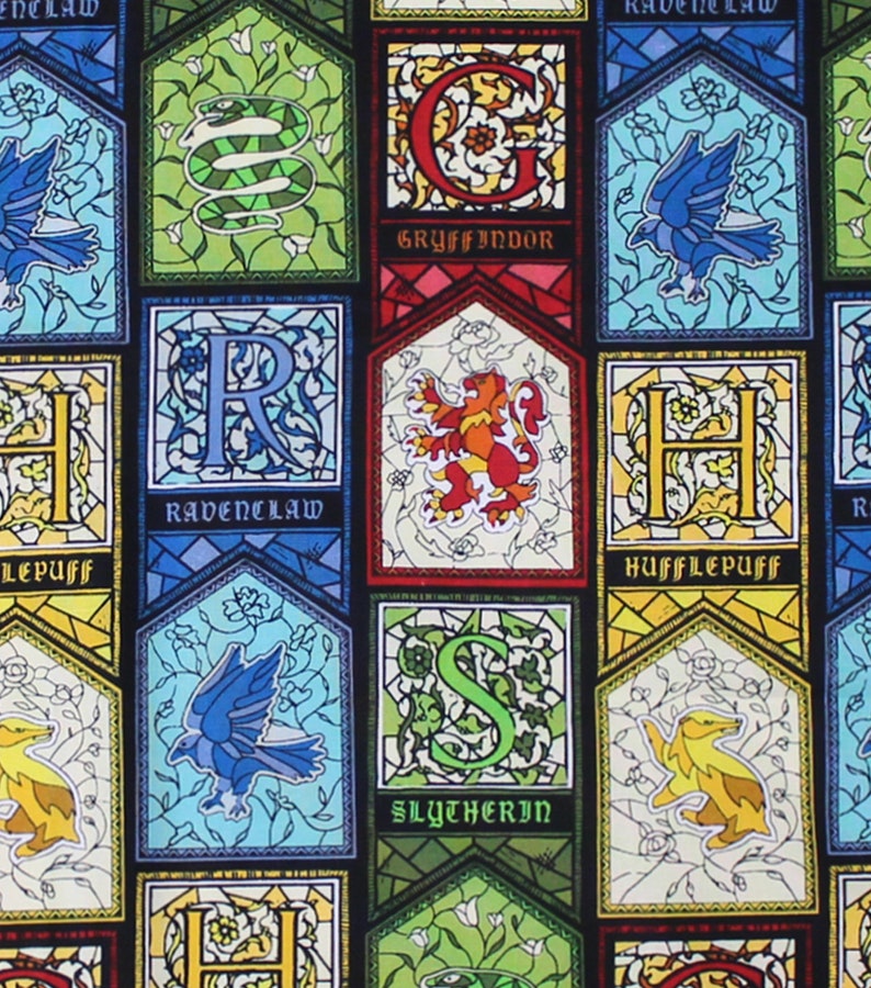 Harry Potter Stained Glass Hogwarts Houses cotton fabric Etsy