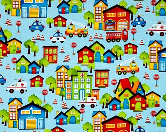 Be My Hero Town light blue fabric