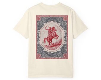 Western Cowboy Rider illustration T-Shirt | Vintage bandana frame