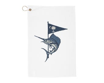 Marlin mit Palmetto Mond Golf Handtuch | Yacht Club Nautische Flagge