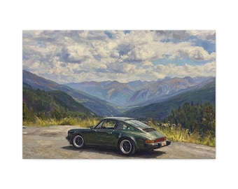 Vintage Classic Car Mountain Scenic Drive Matte Canvas