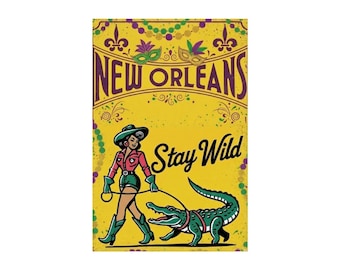 New Orleans Stay Wild Poster | Vintage Mardi Gras Alligator Wall Art