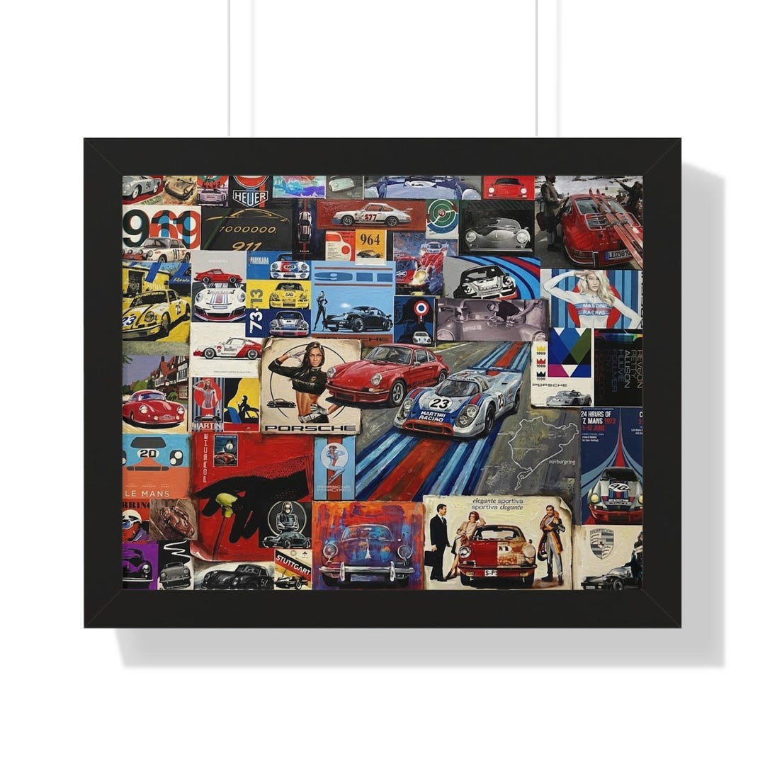 Auto Racking Flags Collage Vintage Racing Collage Framed Poster | Horizontal Poster - Etsy