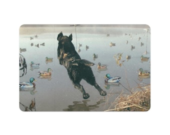 Springende Hund Ententeich Haustiermatte | 12x18 wasserdichte Futtermatte