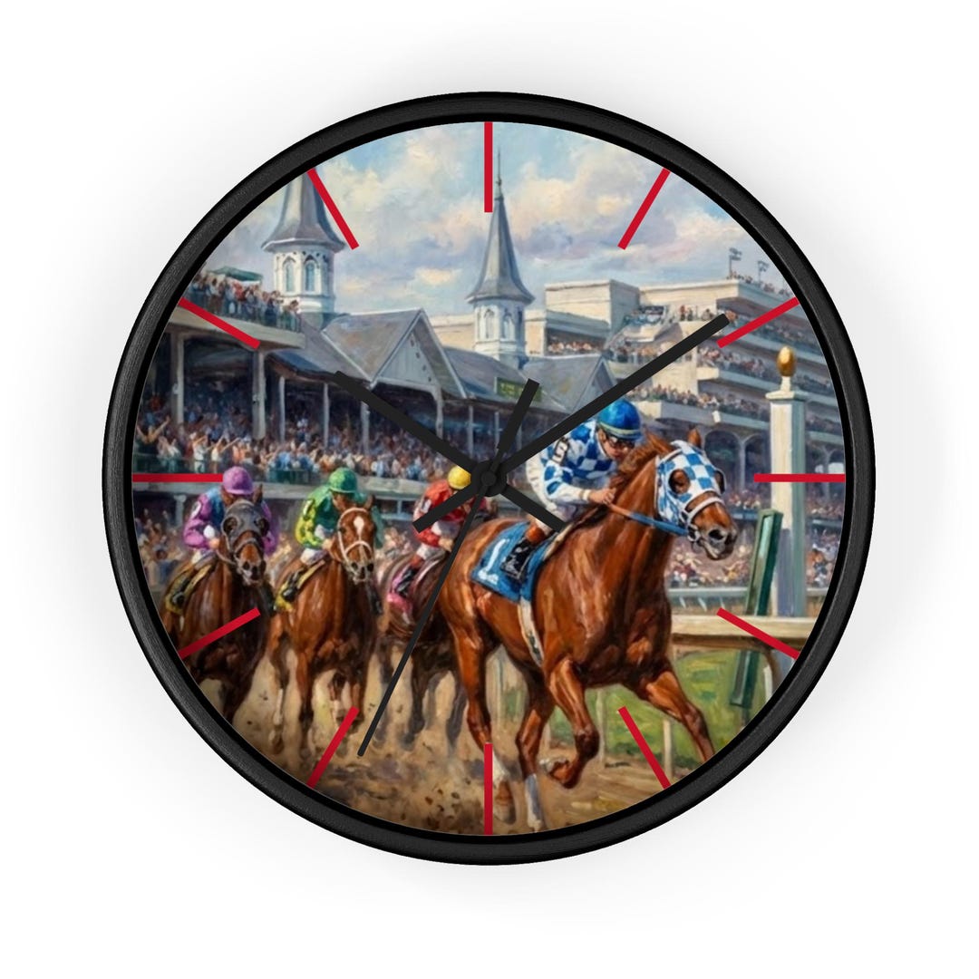 Horse Racing Derby Wall Clock | Jockeys at Finish Line Track Art - Etsy