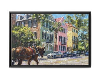 Rainbow Row Charleston Street Scene Matte Canvas