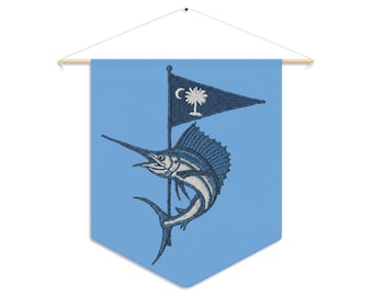 Segelfisch und Palmetto Flagge Wimpel | Küsten Nautisches Dekor