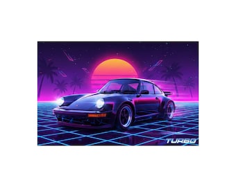 Retro Sunset Turbo 911 Poster | Neon Vaporwave Car Art