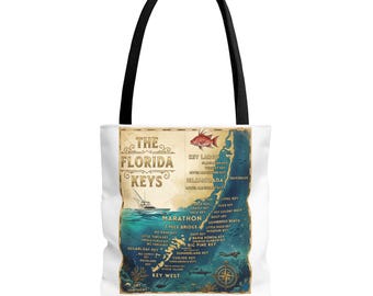 Vintage Florida Keys Karte | Nautische Tauch Design Einkaufstasche