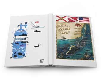 Florida Keys Map Hardcover Notizbuch | Tauchboot Fische Nautisches Notizbuch