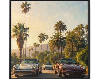 Retro Kalifornien Vintage Sportwagen Palme Straßburg Sonnenuntergang Druck