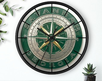 Savannah Georgia Kompass Wanduhr | Dekorative Uhr der Seekarte