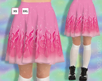 Pink Flames Skater Skirt, Pastel Goth Rockabilly Style