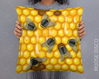 Honeycomb Bee Pillow, Nature Lover Decor